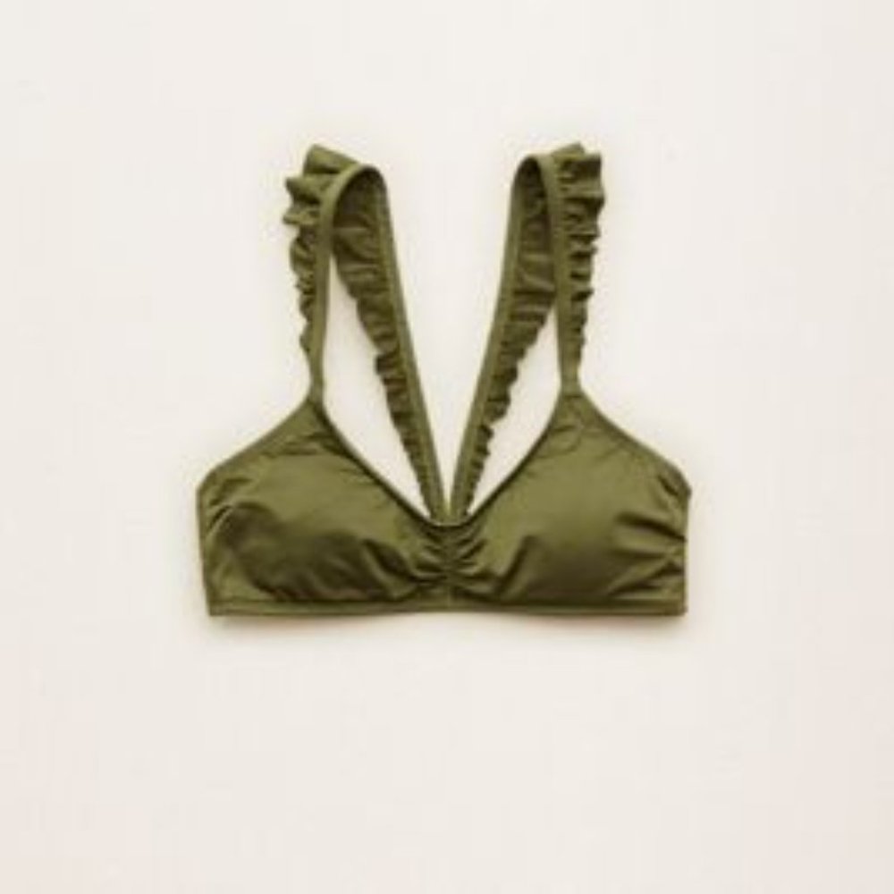 Aerie Shine Ruffle Scoop Swim top